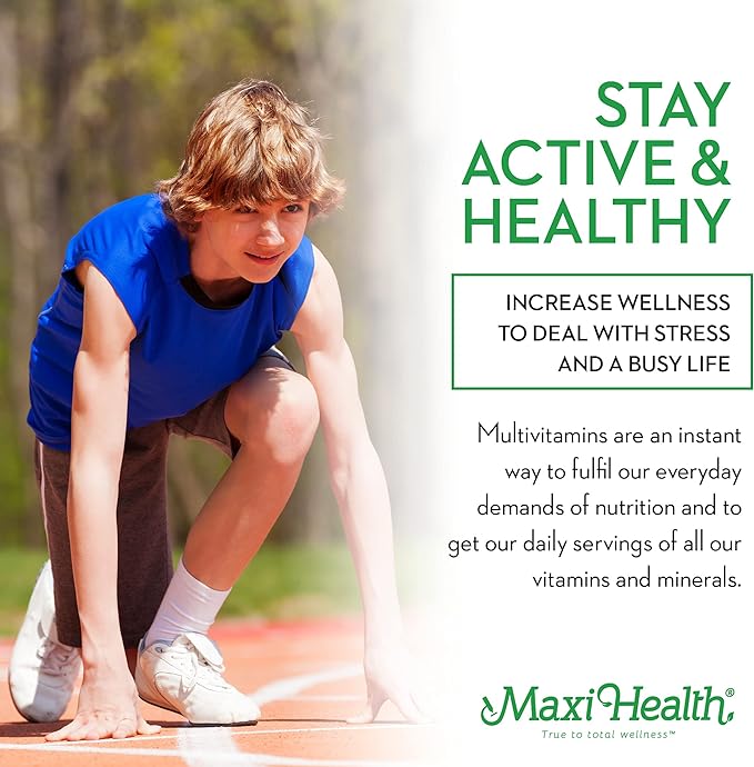 Maxi Health Multivitamin for Him – Boys Vitamins for Ages 12–17 Teen Supreme – Men’s Multivitamin for Energy, Immune Boost, Body & Brain Includes D3, Iron, Calcium, Digestive Enzymes (120 Count)