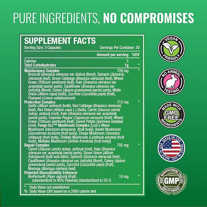 Approved Science Fruits & Veggies - 42 Whole Fruit and Veggie Supplement - Enhanced Health & Vitality - Daily Natural Vitamins, Minerals, Antioxidants - 270 Capsules Each - 3-Month Supply