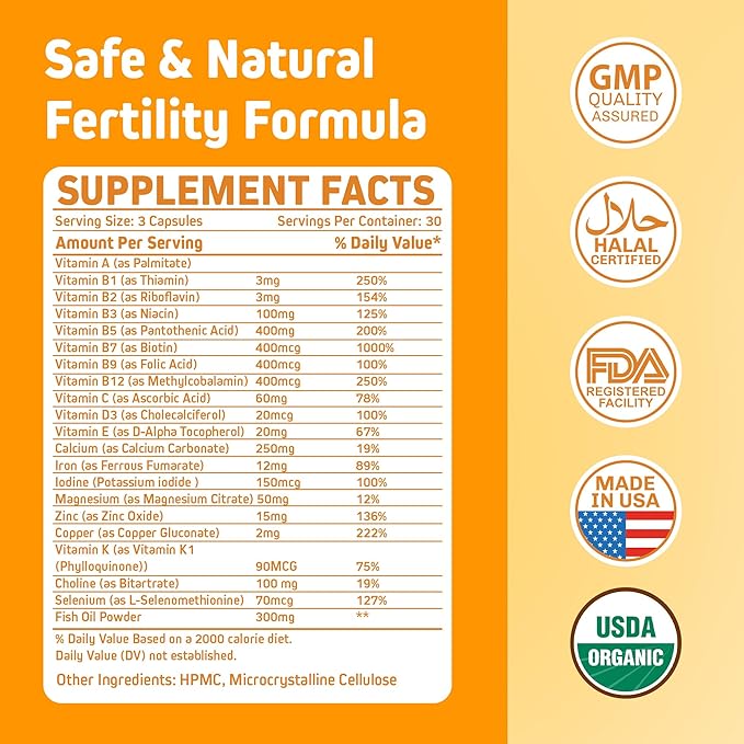 Fertinova - Premium Preconception Vitamins & Pregnancy Support, Prenatal Vitamins for Women, Fertility Supplements for Women, Needed Prenatal Choline Supplements - 90 Capsules