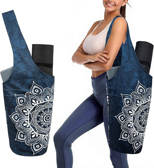 Yoga Mat Bag Carrier for Women with Side Large Pocket Durable Linen Workout Gym Travel Storage Pilates Mats