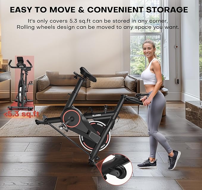 Exercise Bike, Adjustable Magnetic Resistance Stationary Bikes for Home with App Compatible, Quiet Indoor Cycling Bike with 350lbs Weight Capacity Comfortable Seat, Digital Monitor & Phone Mount