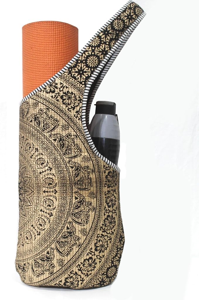 INDIAN CRAFT CASTLE Yoga Mat Bag | Tote Mat Bag | Sling Yoga Tote w/Large Side Pocket & Zipper Pocket | Yoga Mat Carrier Fits Most Size Mats