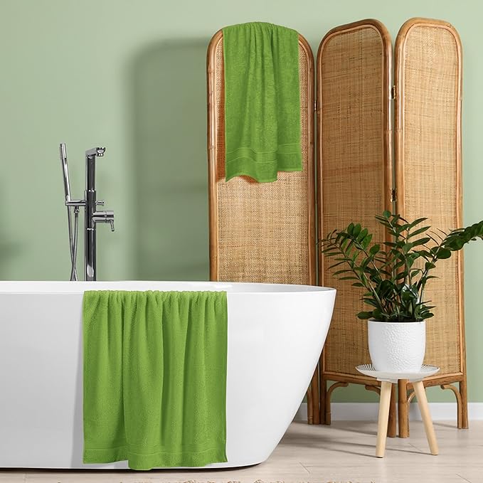 BELZZI Home Ultra Soft 4 Pack Oversized Bath Towel Set 27x54, Cotton Compact Bath Towels, Highly Absorbant Eco-Friendly Quickdry & Lightweight Towel, Ideal for Gym Travel Camp Pool - Kiwi Green