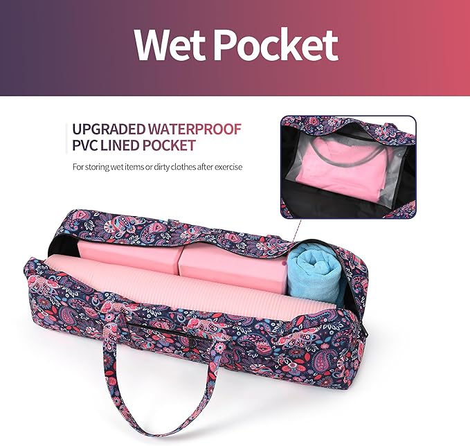 Boulder Bee | Yoga Mat Bag | Large Yoga Mat Carrier with Wet Pocket | Yoga Gifts | Gym Tote Bag for Women