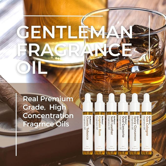 Benatu Gentleman Premium Fragrance Oils Set for Diffuser, Candle, Soap Making - Men Scents Aromatherapy Perfume Oil Gift for Home (Tobacco, Rum, Leather, Ebony, Spice Cinnamon, Oak Cologne) 6 Pcs