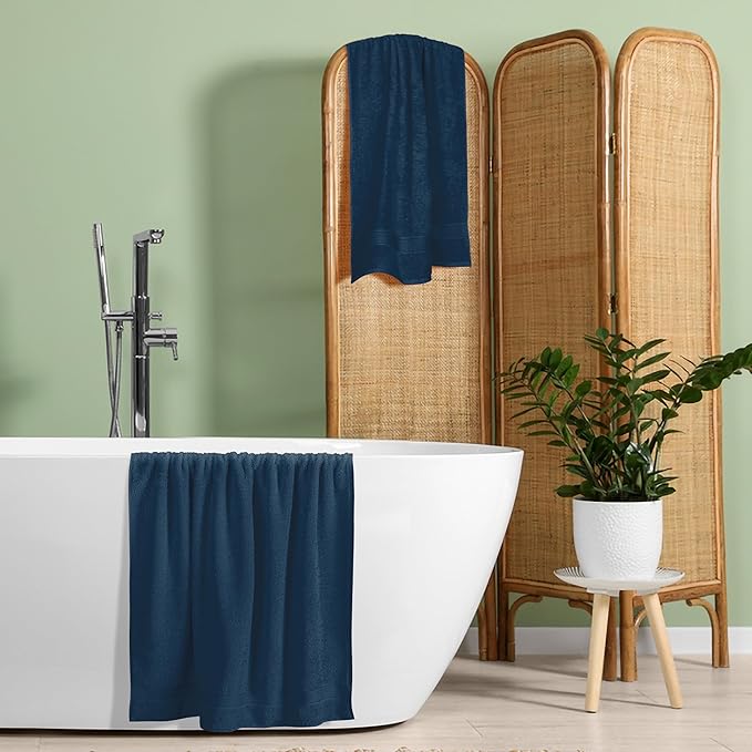 BELZZI Home Ultra Soft 4 Pack Oversized Bath Towel Set 27x54, Cotton Compact Bath Towels, Highly Absorbant Eco-Friendly Quickdry & Lightweight Towel, Ideal for Gym Travel Camp Pool - Mineral Blue