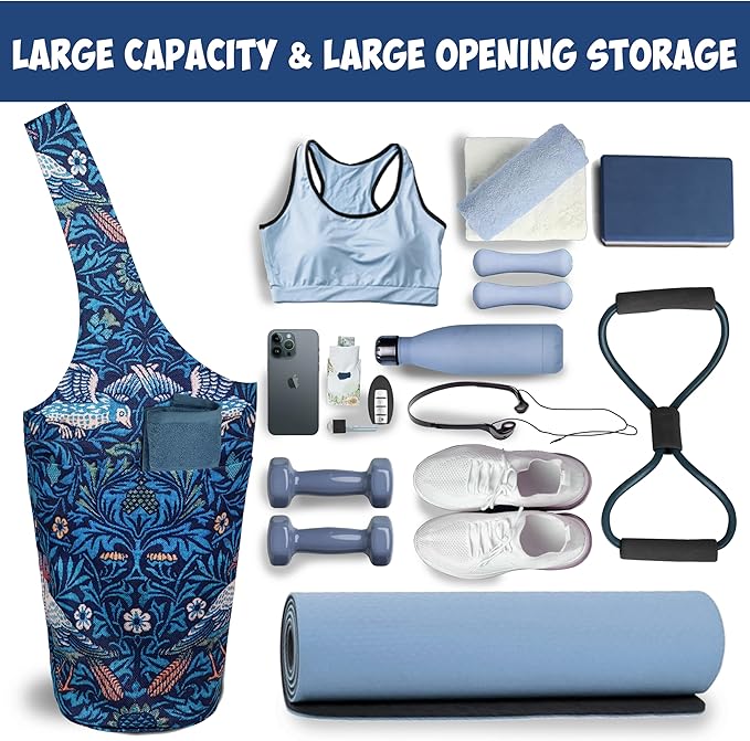 Yoga Mat Bag Carrier for Women with Side Large Pocket Durable Linen Workout Gym Travel Storage Pilates Mats