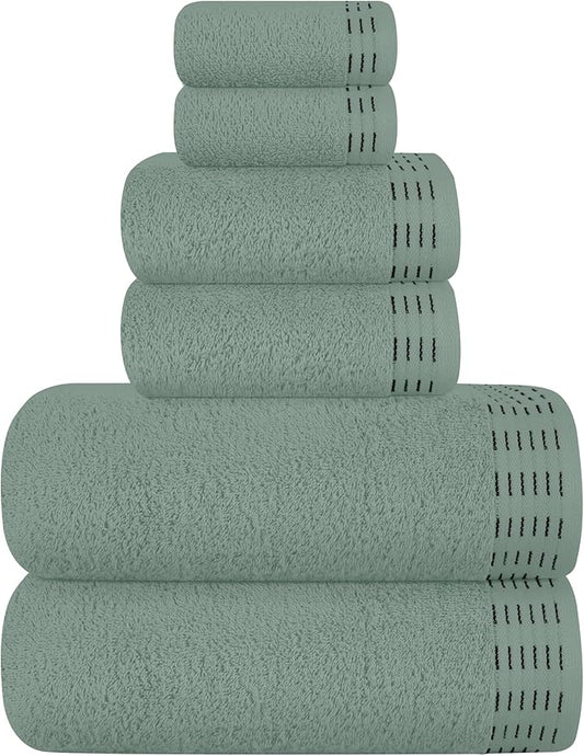 Ultra Soft 6 Pack Cotton Towel Set, Contains 2 Bath Towels 28x55 inch, 2 Hand Towels 16x24 inch & 2 Wash Coths 12x12 inch, Ideal Everyday use, Compact & Lightweight - Jade
