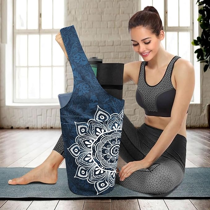 Yoga Mat Bag Carrier for Women with Side Large Pocket Durable Linen Workout Gym Travel Storage Pilates Mats