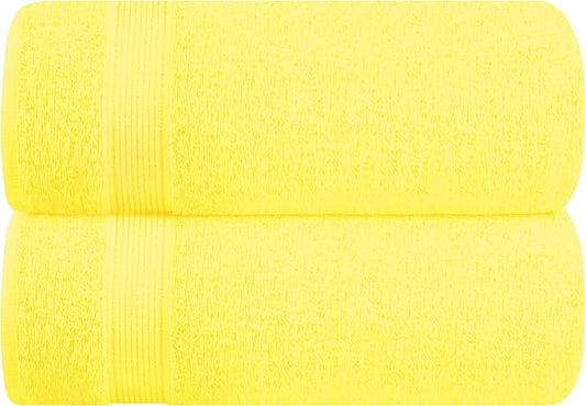 Belizzi Home Cotton 2 Pack Oversized Bath Sheet 35x70, Large Bath Sheet, Ultra Soft, Absorbent, Compact, Eco-Friendly, Recyclable, Quick Drying and Lightweight Towel - Lime Yellow