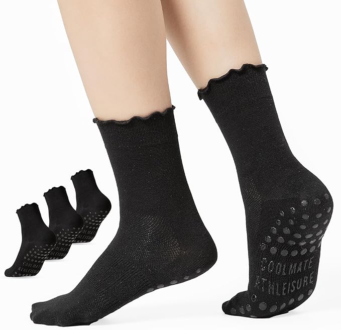 CoolMate 2/3/4 Pairs Pilates Socks with Grips for Women, Cute Yoga Socks, Crew Non Slip Women for Barre, Pilates Gifts