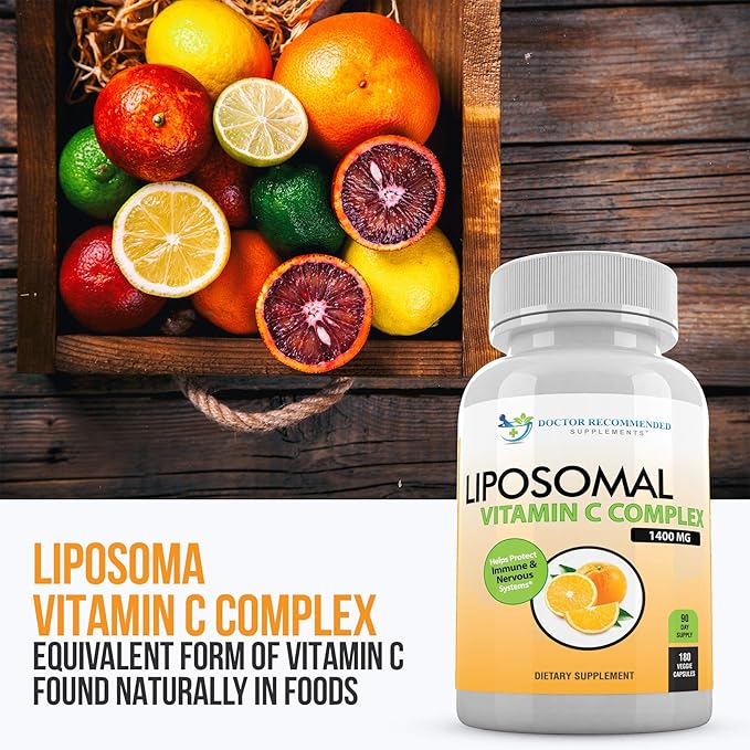 Liposomal Vitamin C 1400mg Per Serving - 180 Veggie Capsules High Absorption Ascorbic Acid, Lypo-Spheric Vitamin C Complex Immune Support Supplement with Powerful Antioxidants and Collagen Booster