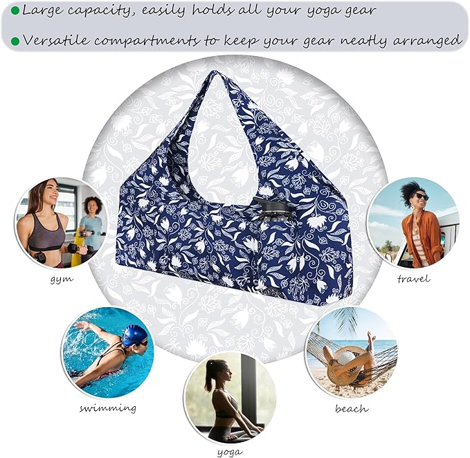 Large Yoga Mat Bag Yoga Bags and Carriers Fits All You Stuff Yoga Tote Bag with Yoga Mat Strap, Elastic Pockets and Zipper Pockets
