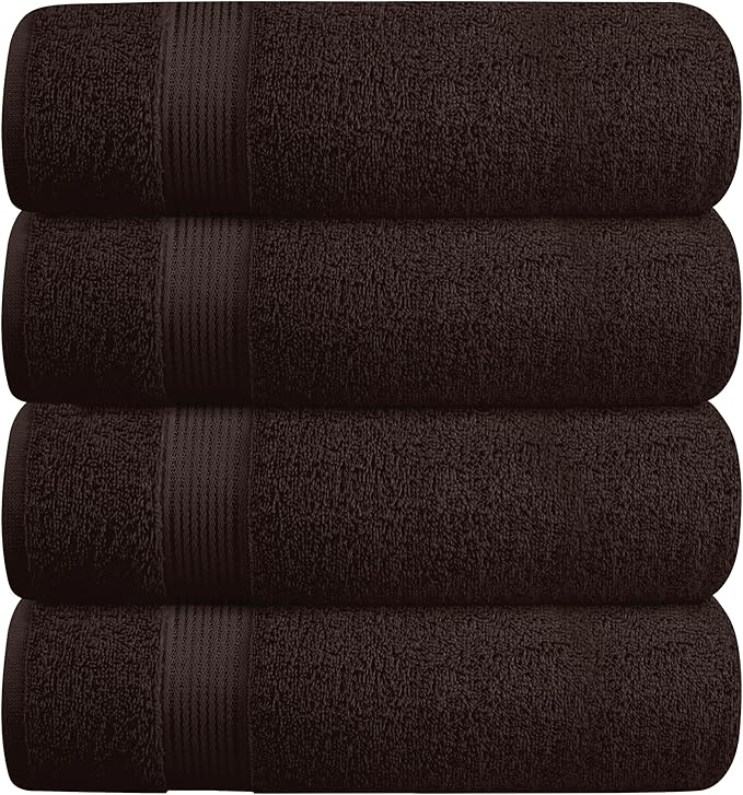 BELZZI Home Ultra Soft 4 Pack Oversized Bath Towel Set 27x54, Cotton Compact Bath Towels, Highly Absorbant Eco-Friendly Quickdry & Lightweight Towel, Ideal for Gym Travel Camp Pool - Chocolate Brown