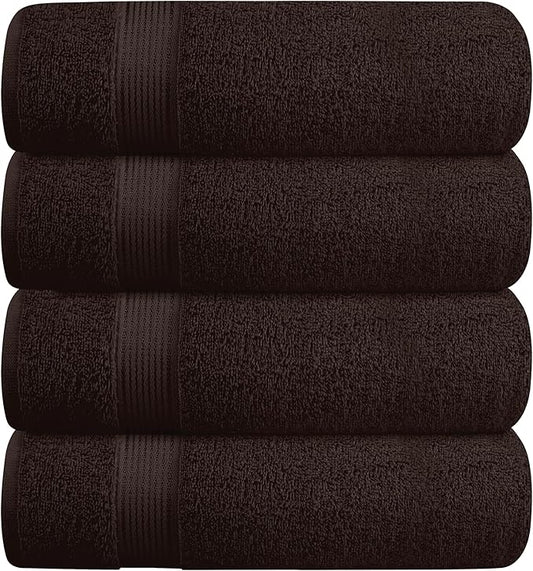 BELZZI Home Ultra Soft 4 Pack Oversized Bath Towel Set 27x54, Cotton Compact Bath Towels, Highly Absorbant Eco-Friendly Quickdry & Lightweight Towel, Ideal for Gym Travel Camp Pool - Chocolate Brown