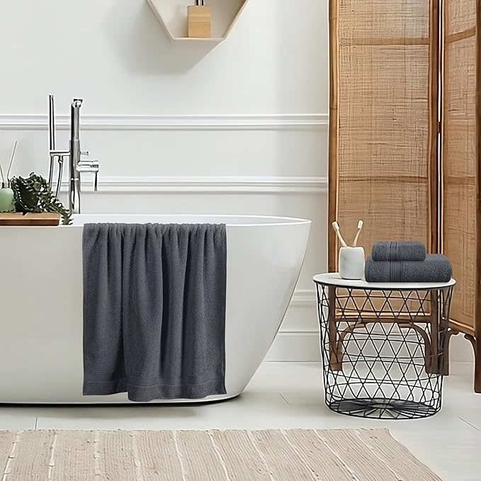 Belizzi Home Ultra Soft 3 Pack Cotton Towel Set, Contains a Bath Towel 28x55 inch, a Hand Towel 16x24 inch & a Wash Coth 12x12 inch, Ideal Everyday use, Compact & Lightweight - Charcoal Grey