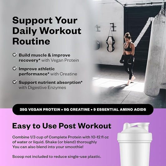 25g Acai Protein + 5g Creatine Powder, Vegan Plant-Based Protein with Digestive Enzymes to Build & Recover, 21 Servings