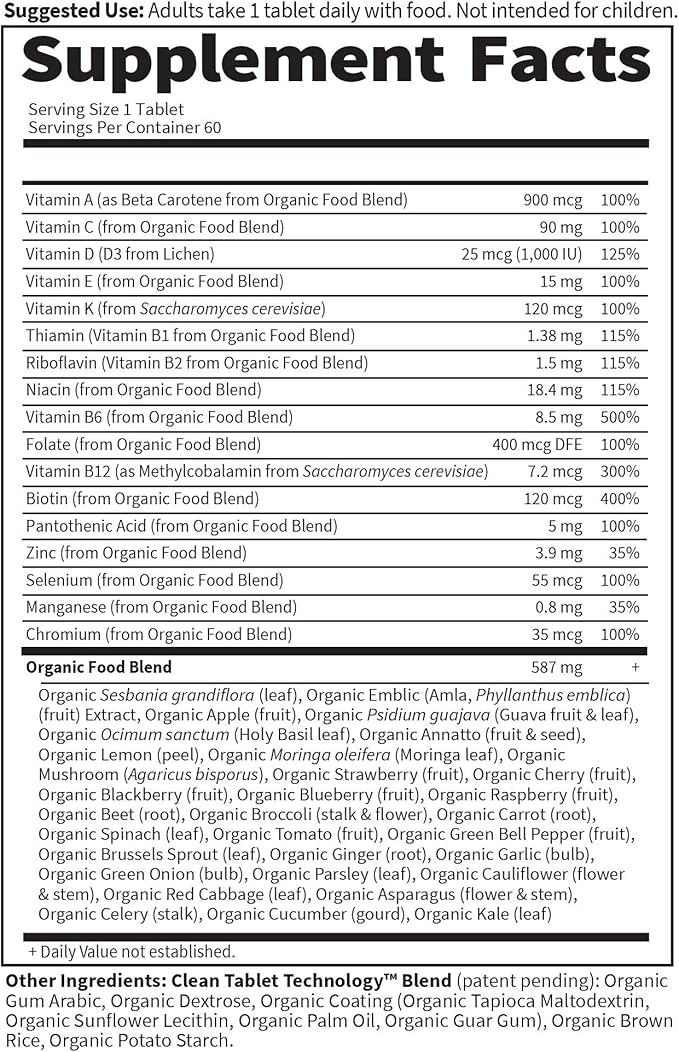 Garden of Life Once Daily Whole Food Multivitamin for Men, Organic Mens Vitamins & Minerals, Vitamin C, Zinc, Vegan, for Health & Well-Being, 60 Tablets