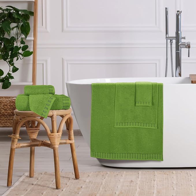 Ultra Soft 6 Pack Cotton Towel Set, Contains 2 Bath Towels 28x55 inch, 2 Hand Towels 16x24 inch & 2 Wash Coths 12x12 inch, Ideal Everyday use, Compact & Lightweight - Kiwi Green