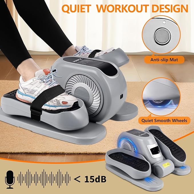 Zakle Under Desk Elliptical Machine, Electric Elliptical Training Machine w/Remote Control, 12 Speed Levels, Quiet Seated Pedal Exerciser for Home Office