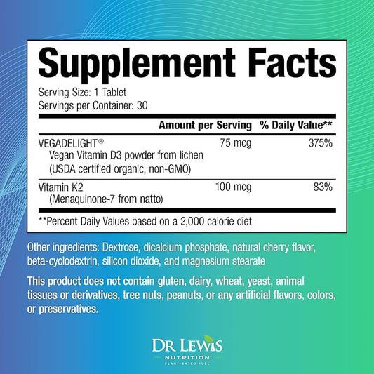 Liposomal Vitamins D3 + K2 Supplement Doctor Formulated Support for Heart, Brain, Bones, and Immune System Sourced from Plant Based Lichen and Natto - Gluten-Free, Non-GMO - 30 Chewable Vegan Tablets