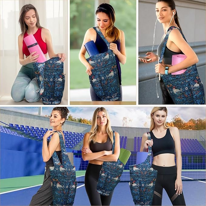 Yoga Mat Bag Carrier for Women Workout Large Waterproof with Zipper Pocket, Keychain and Wide Shoulder Straps