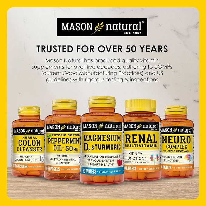 MASON NATURAL Daily Mini Multi Vitamins with Iron, Vitamins A, C, D, E, B1, B2, B3, B6, B12, Folate & Calcium, 100 Day Supply (1 Pack)