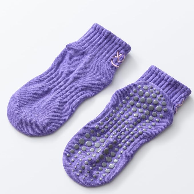 Yoga Pilates Socks with Grips for Women Non Slip Colorful Cushioned Ankle Socks for Barre Ballet Dance