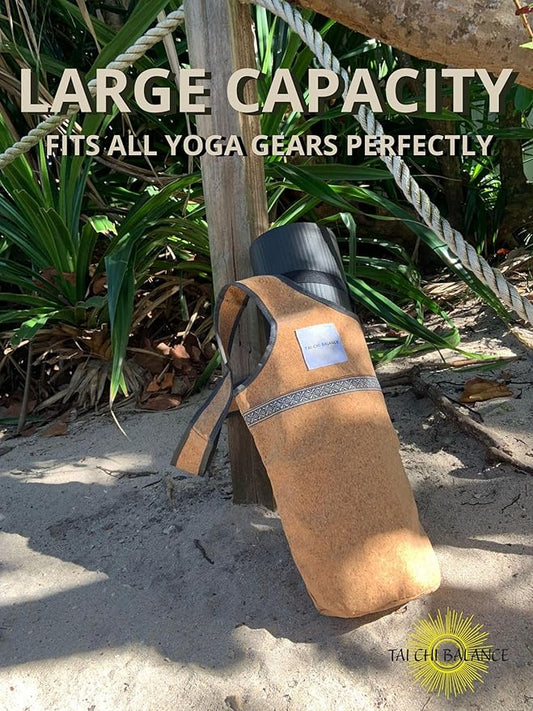 Cork Yoga bag; yoga bags and carriers for women; yoga accessories for women; gym bag for women with yoga mat holder; yoga strap for mat; bag for yoga mat; yoga matts for women; yoga mat women