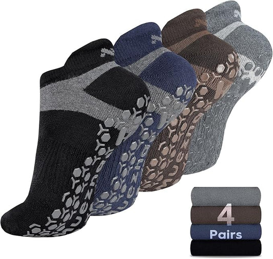 Muezna Men's Non-Slip Yoga Socks, Anti-Skid Pilates, Barre, Bikram Fitness Hospital Slipper Socks with Grips