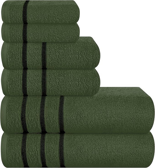 MyOwn Ultra Soft 6 Pack Cotton Towel Set, Contains 2 Bath Towels 28x55 inch, 2 Hand Towels 16x24 inch & 2 Wash Coths 12x12 inch, Ideal Everyday use, Compact & Lightweight - Olive Green, 71657