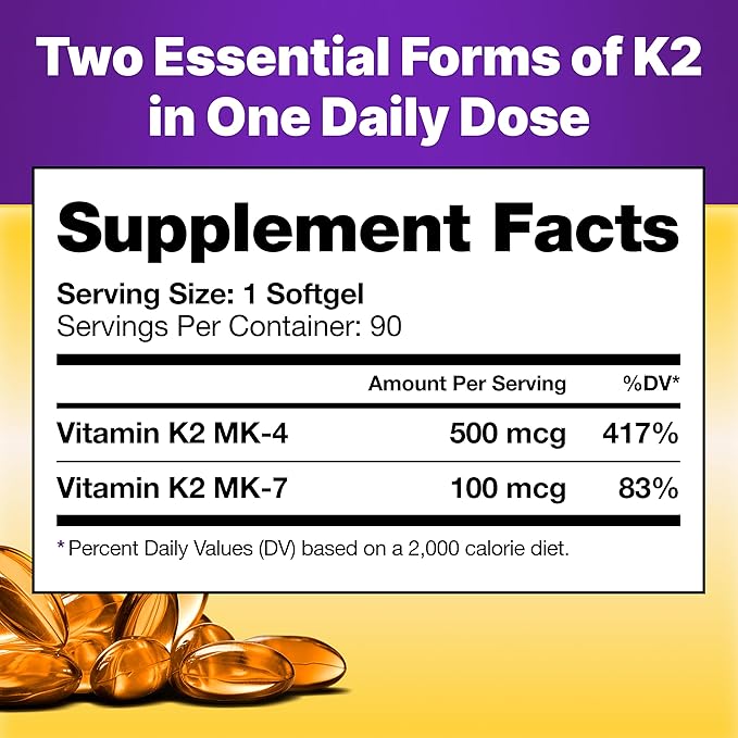 InnovixLabs Full Spectrum Vitamin K2-90 Softgels with 600 mcg of Trans Form MK7 and MK4 - Supports General Health and Bone Strength - Soy and Gluten Free K2 Vitamin Supplement