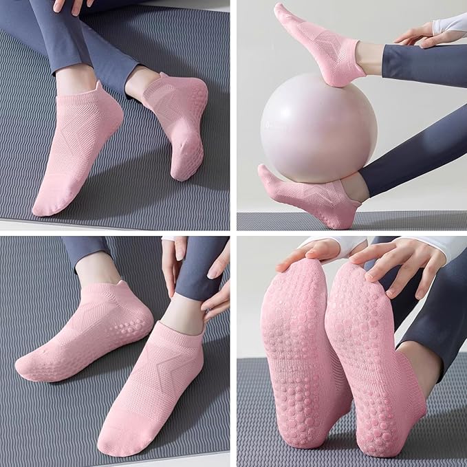 7 Pairs Pilates Socks with grips for Women- Non Slip, Ankle Yoga Socks for Yoga, Pilates, Ballet & Barre,Christmas gifts