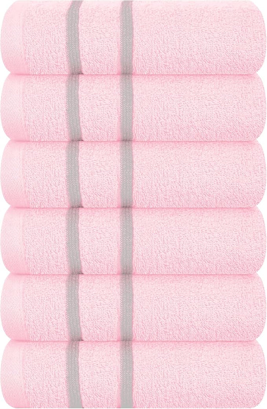 MyOwn Ultra Soft Cotton 6 -Piece Hand Towel Set 16x24 Inch, Ideal for use in Bathroom, Kitchen, Gym, Spa & General Cleaning, Compact & Lightweight Multi Purpose Hand Towels - Pink