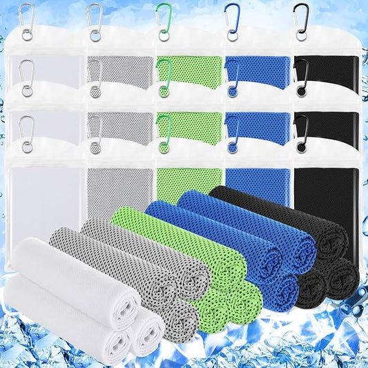 Hosuly 15 Pack Cooling Towels 40" x 12" Cooling Towels for Neck and Face Iced Towel Microfiber Soft Breathable Chilly Yoga Towel for Hot Weather (Black, White, Light Gray, Dark Blue, Bright Green)