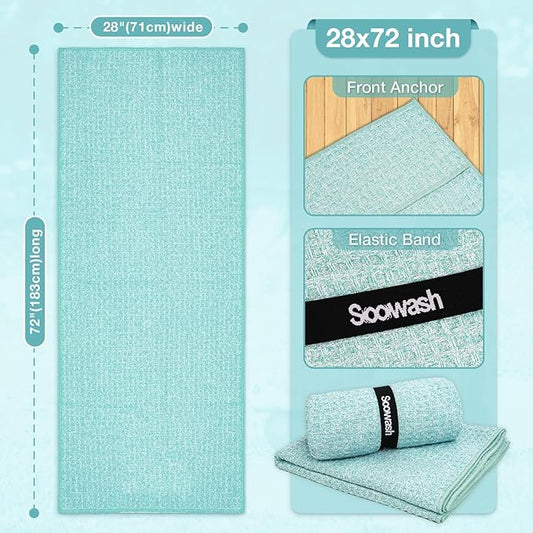 2 Pack Hot Yoga Towel, Yoga Mat Towels Non Slip for Hot Yoga with Strap, Microfiber Yoga Accessories, Soft Absorbent Quick Dry, Pilates Exercise Fitness 24" X 72"Blue Green