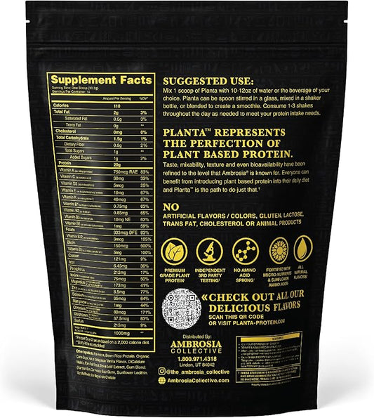Ambrosia Planta - Premium Plant-Based Protein | Vegan & Keto Friendly | Gourmet Flavors with No Bloating or Stomach Upset | Gluten & Soy Free | No Added Sugar | 14 Servings | (Vanilla)