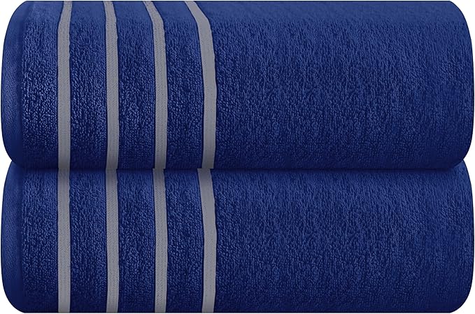 MyOwn Cotton 2 Pack Oversized Bath Sheet 35 x 70, Large Bath Sheet, Ultra Absorbent, Compact, Eco-Friendly and 100% Recyclable, Quick Drying and Lightweight Towel - Navy Blue