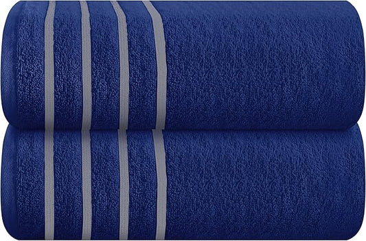 MyOwn Cotton 2 Pack Oversized Bath Sheet 35 x 70, Large Bath Sheet, Ultra Absorbent, Compact, Eco-Friendly and 100% Recyclable, Quick Drying and Lightweight Towel - Navy Blue