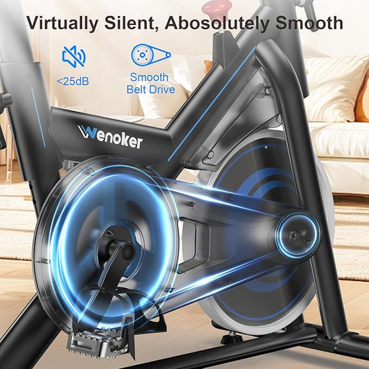 Exercise Bike for Home, 350LB Magnetic Resistance Indoor Cycling Bike, Silent Stationary Bike with App Sync, Adjustable Seat, LCD Monitor, Smooth & Quiet for Cardio Workout