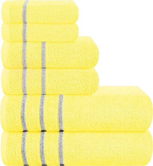 MyOwn Ultra Soft 6 Pack Cotton Towel Set, Contains 2 Bath Towels 28x55 inch, 2 Hand Towels 16x24 inch & 2 Wash Coths 12x12 inch, Ideal Everyday use, Compact & Lightweight - Lime Yellow, 71647