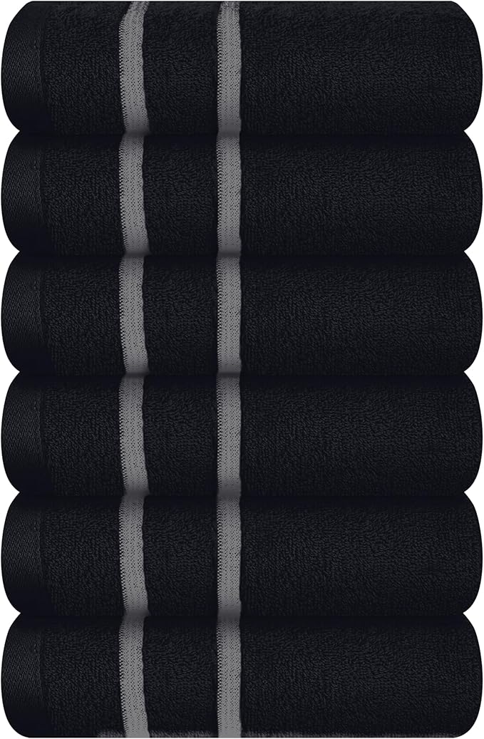 MyOwn Ultra Soft Cotton 6 -Piece Hand Towel Set 16x24 Inch, Ideal for use in Bathroom, Kitchen, Gym, Spa & General Cleaning, Compact & Lightweight Multi Purpose Hand Towels - Black