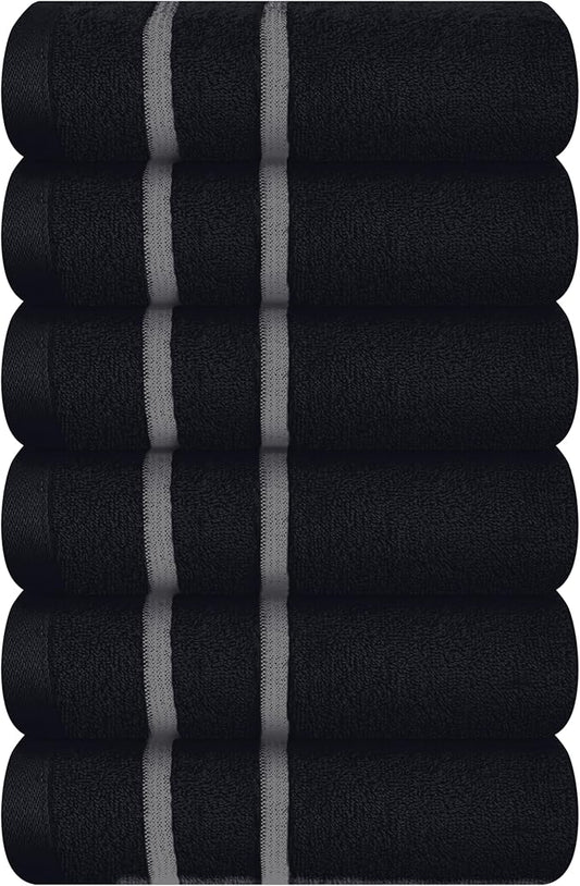 MyOwn Ultra Soft Cotton 6 -Piece Hand Towel Set 16x24 Inch, Ideal for use in Bathroom, Kitchen, Gym, Spa & General Cleaning, Compact & Lightweight Multi Purpose Hand Towels - Black