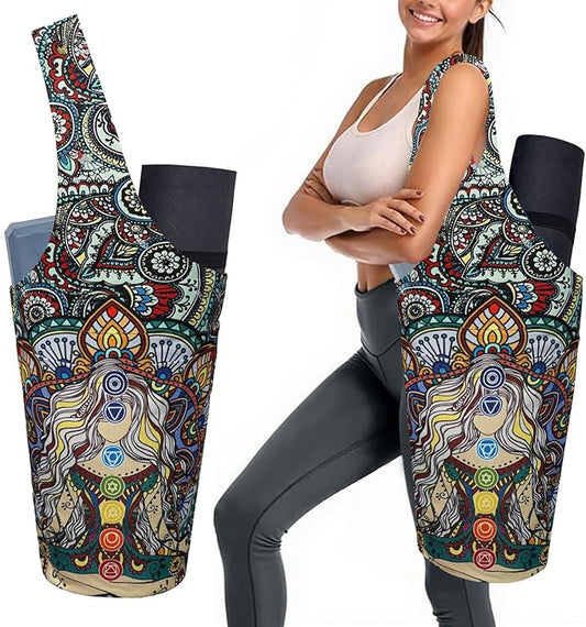 Yoga Mat Bag Carrier for Women with Side Large Pocket Durable Linen Workout Gym Travel Storage Pilates Mats