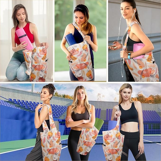 Yoga Mat Bag Carrier for Women Workout Large Waterproof with Zipper Pocket, Keychain and Wide Shoulder Straps