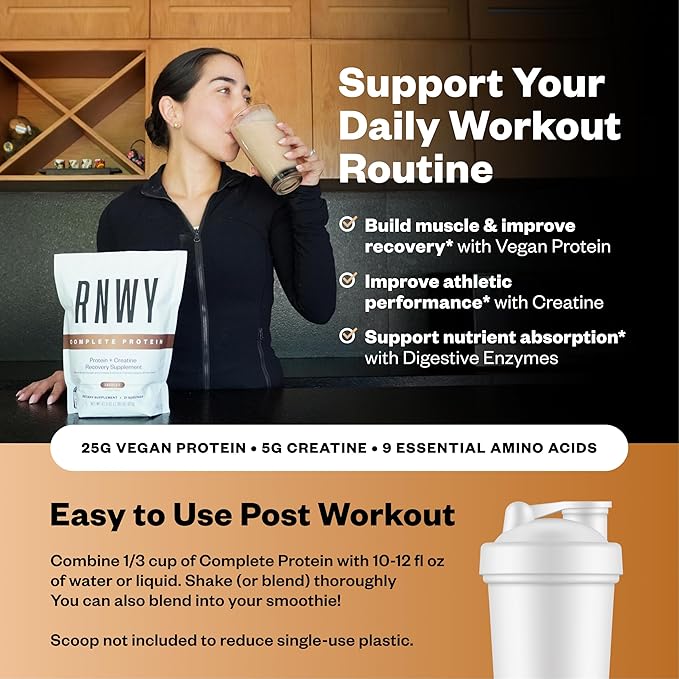 25g Chocolate Protein + 5g Creatine Powder, Vegan Plant-Based Protein with Digestive Enzymes to Build & Recover, 21 Servings