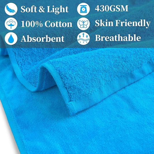 Workout Sweat Towels, Cotton Gym Towels Set of 2, 12"x45" - Absorbent | Breathable | 430GSM | Soft - Sports Towel for Men & Women, Exercise Towel for Yoga, Shower, Tennis, Running & Fitness, Aqua Blue