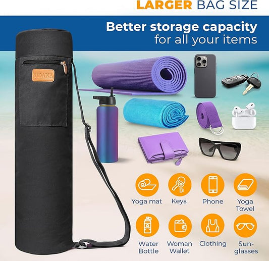 UDANA Yoga Mat Bag, Large – Fits Thick Mats, 3 Storage Pockets, Adjustable Strap