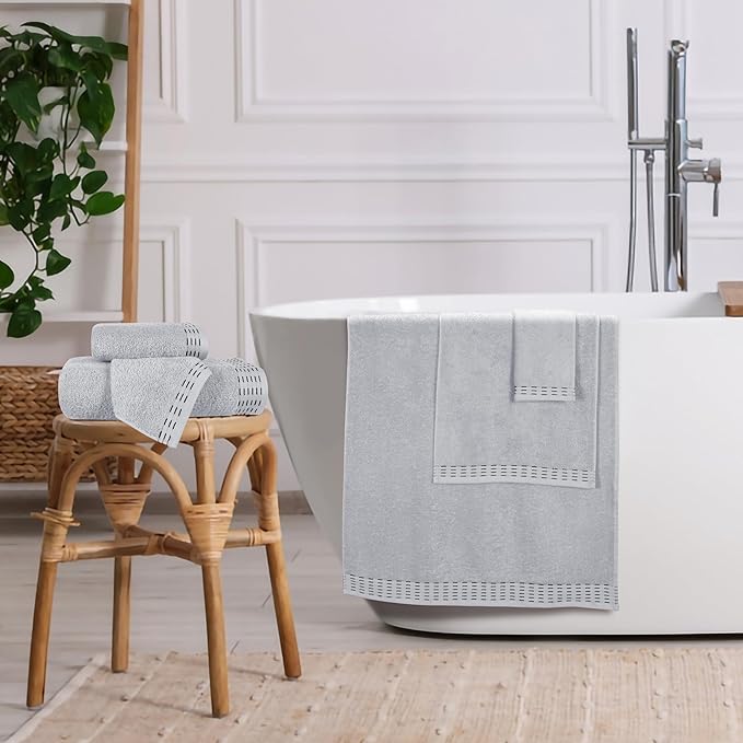 Ultra Soft 6 Pack Cotton Towel Set, Contains 2 Bath Towels 28x55 inch, 2 Hand Towels 16x24 inch & 2 Wash Coths 12x12 inch, Ideal Everyday use, Compact & Lightweight - Light Grey