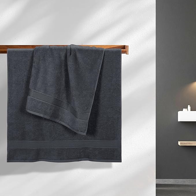 BELZZI Home Ultra Soft 4 Pack Oversized Bath Towel Set 27x54, Cotton Compact Bath Towels, Highly Absorbant Eco-Friendly Quickdry & Lightweight Towel, Ideal for Gym Travel Camp Pool - Charcoal Grey